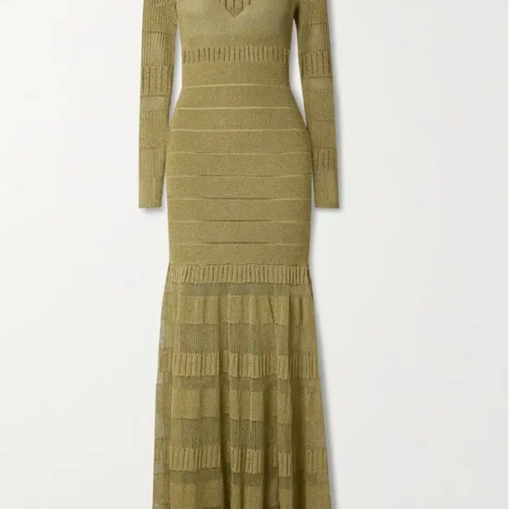 Herve Leger BNWT size xs metallic gold gown high neck concealed zipper - Picture 13 of 13